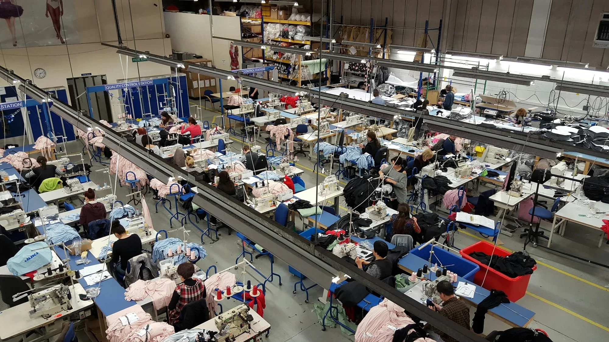 High-tech clothing manufacturing factory with automated textile production line