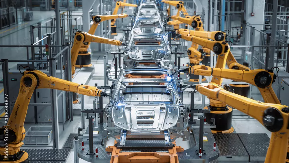 High-tech contract manufacturing factory with automated production line
